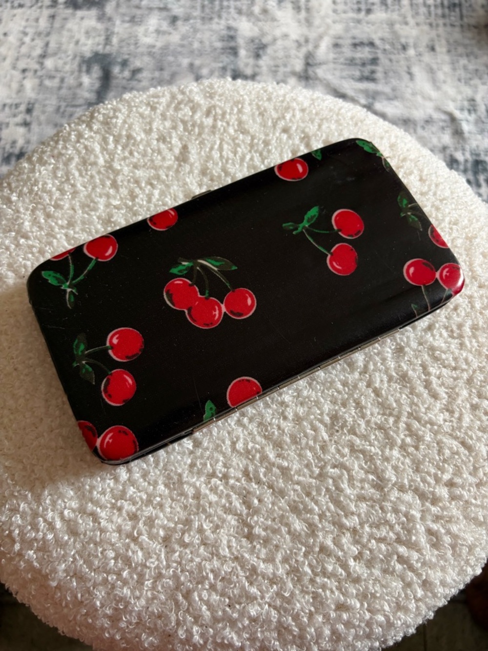 Black Cherry Print Card Wallet - Women's Wallet